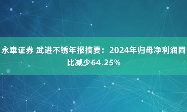 永崋证券 武进不锈年报摘要:2024年归母净利润同比减少64.25%